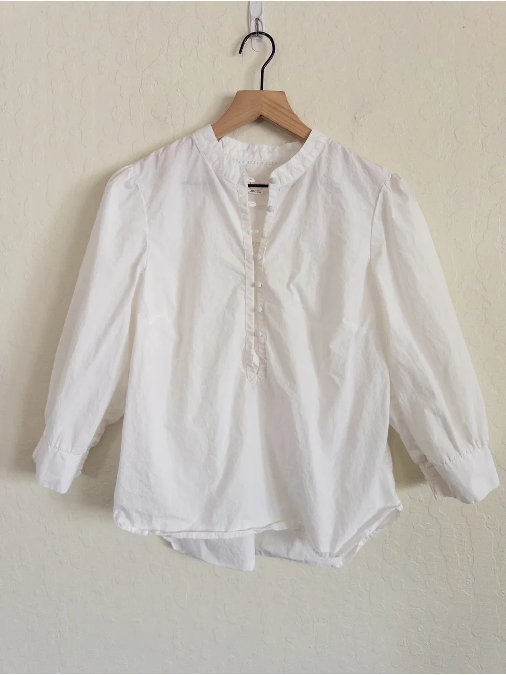 Anthropologie Organic Poplin Cotton Covered Button Blouse Top Medium White